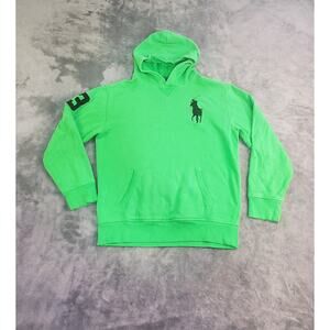 Polo Ralph Lauren Sz L 14-16 Hoodie Green Pullover Big Pony Number 3 Neon C20